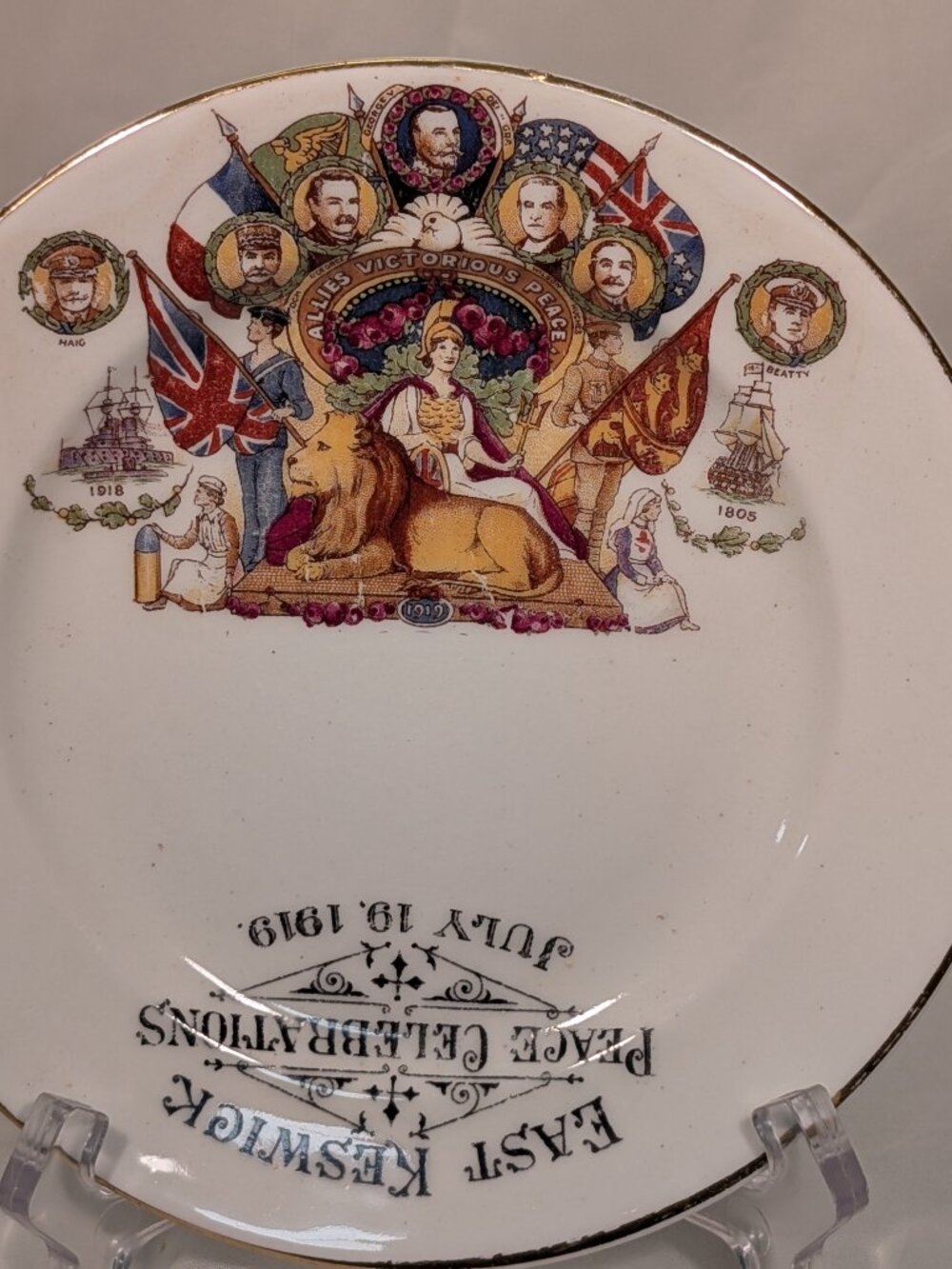 Vintage 1919 East Keswick Peace Celebrations Commemorative Ceramic Plate – WWI P - Picture 3 of 6